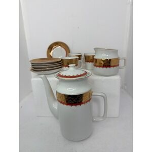 Vintage Epiag Czechoslovakia Porcelain Coffee Tea Set Gold Red 13 Piece Set
